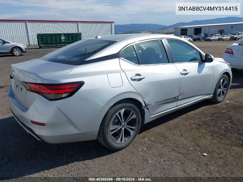 2021 Nissan Sentra Sv Xtronic Cvt VIN: 3N1AB8CV4MY314415 Lot: 40355366