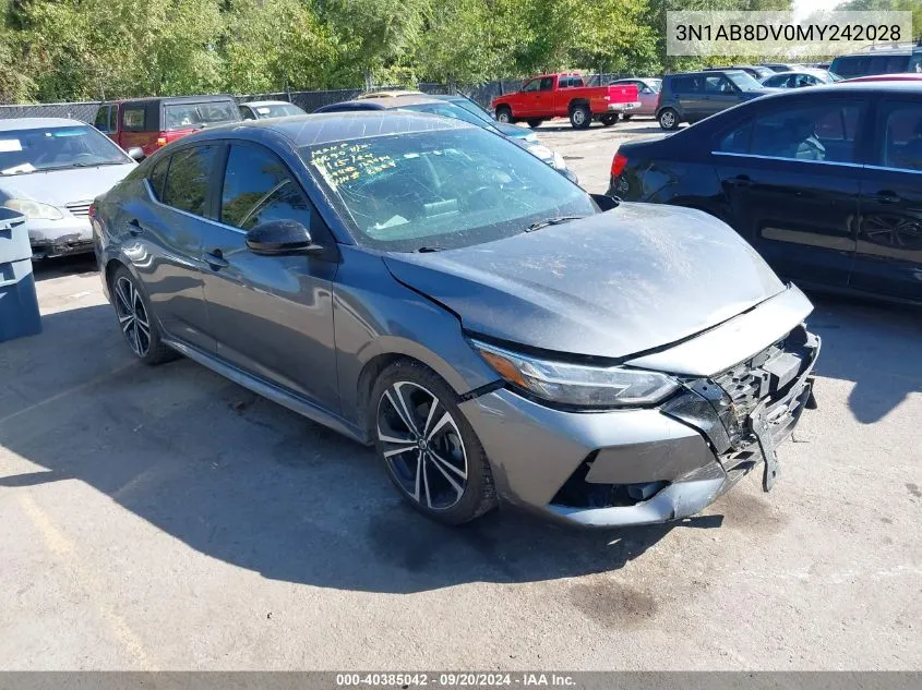 2021 Nissan Sentra Sr Xtronic Cvt VIN: 3N1AB8DV0MY242028 Lot: 40385042