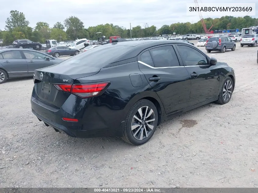 2021 Nissan Sentra Sv VIN: 3N1AB8CV6MY203669 Lot: 40413021