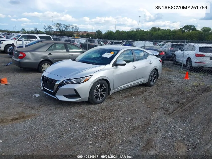 2021 Nissan Sentra Sv Xtronic Cvt VIN: 3N1AB8CV0MY261759 Lot: 40434917