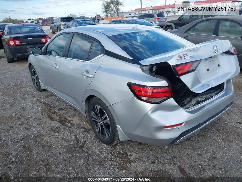 2021 Nissan Sentra Sv Xtronic Cvt VIN: 3N1AB8CV0MY261759 Lot: 40434917