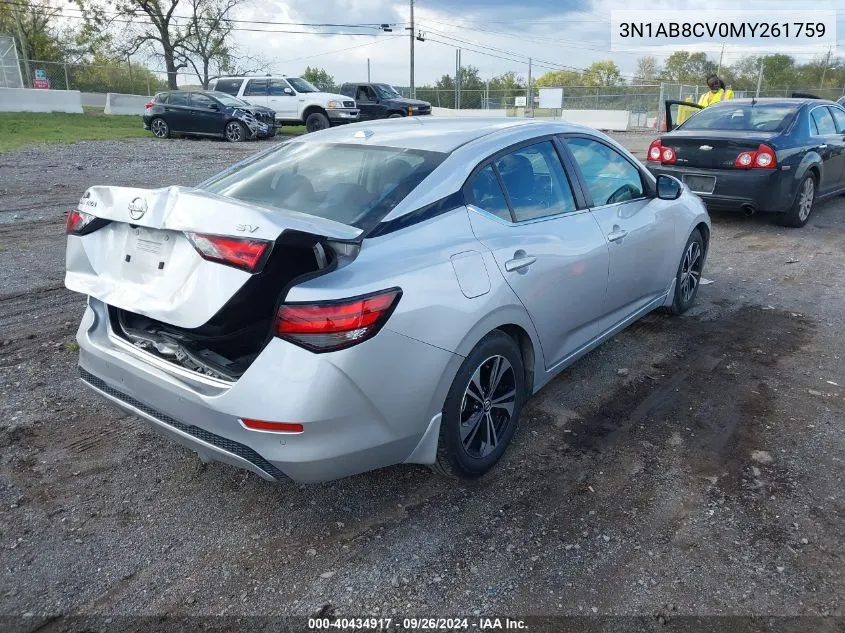 2021 Nissan Sentra Sv Xtronic Cvt VIN: 3N1AB8CV0MY261759 Lot: 40434917