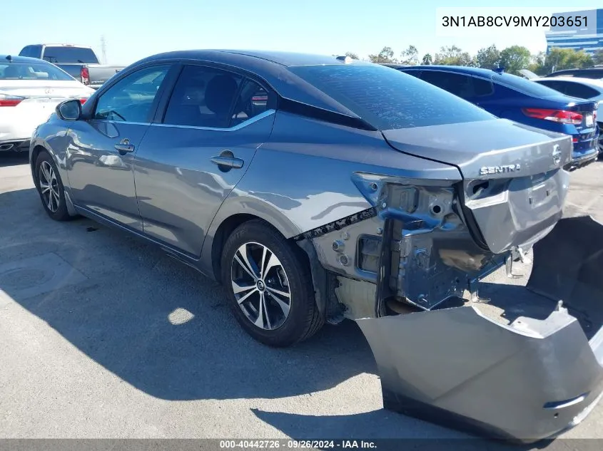 2021 Nissan Sentra Sv Xtronic Cvt VIN: 3N1AB8CV9MY203651 Lot: 40442726