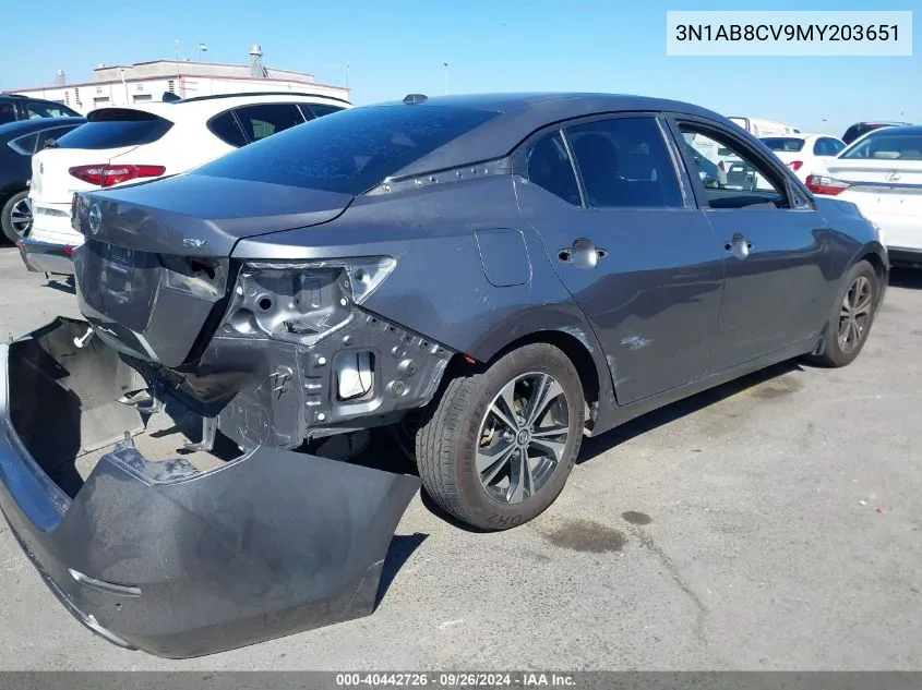 2021 Nissan Sentra Sv Xtronic Cvt VIN: 3N1AB8CV9MY203651 Lot: 40442726