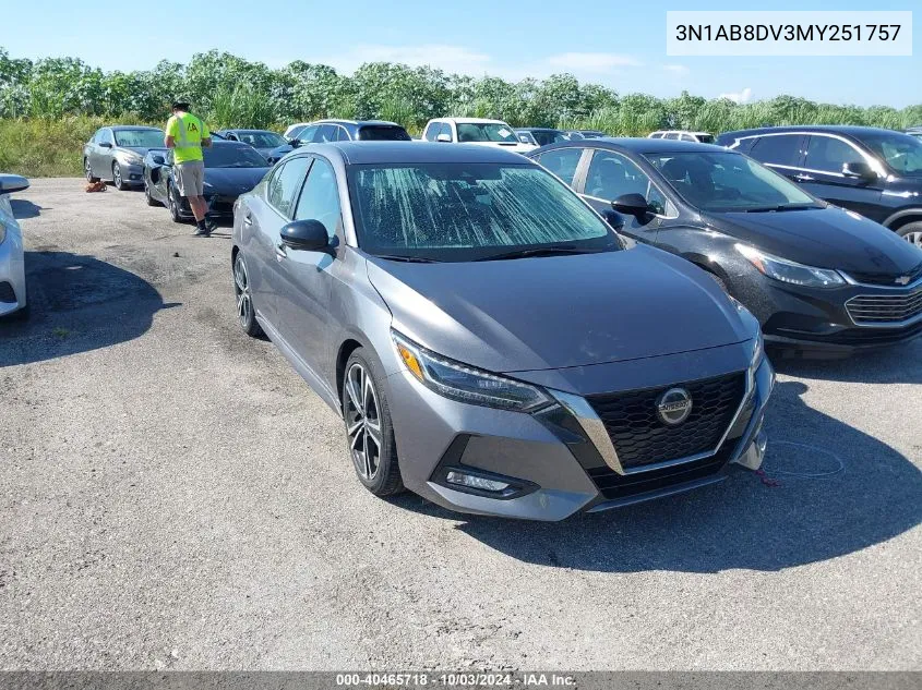 2021 Nissan Sentra Sr Xtronic Cvt VIN: 3N1AB8DV3MY251757 Lot: 40465718