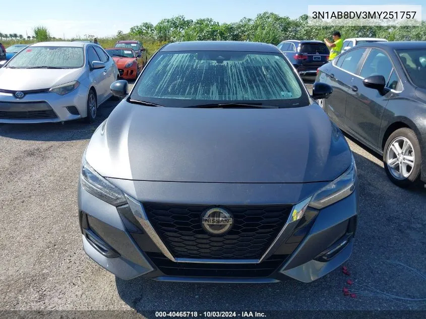 2021 Nissan Sentra Sr Xtronic Cvt VIN: 3N1AB8DV3MY251757 Lot: 40465718