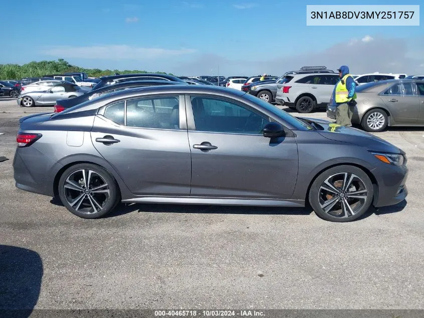 2021 Nissan Sentra Sr Xtronic Cvt VIN: 3N1AB8DV3MY251757 Lot: 40465718