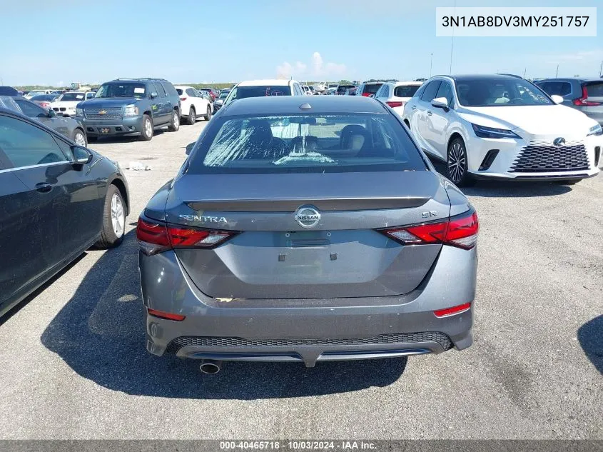 2021 Nissan Sentra Sr Xtronic Cvt VIN: 3N1AB8DV3MY251757 Lot: 40465718