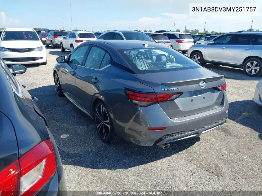 2021 Nissan Sentra Sr Xtronic Cvt VIN: 3N1AB8DV3MY251757 Lot: 40465718