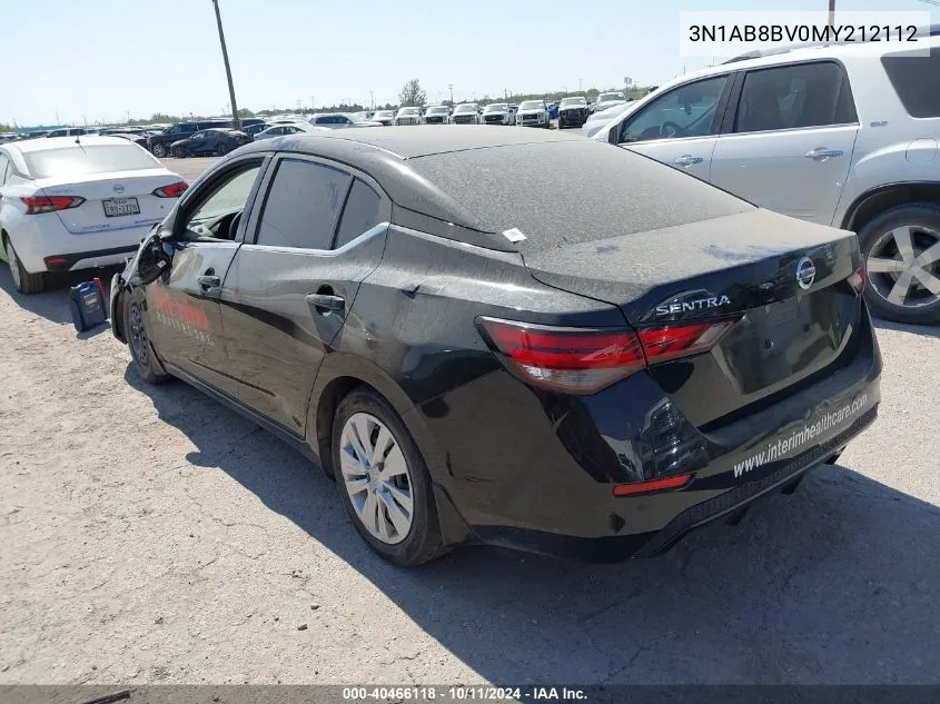 2021 Nissan Sentra S Xtronic Cvt VIN: 3N1AB8BV0MY212112 Lot: 40466118