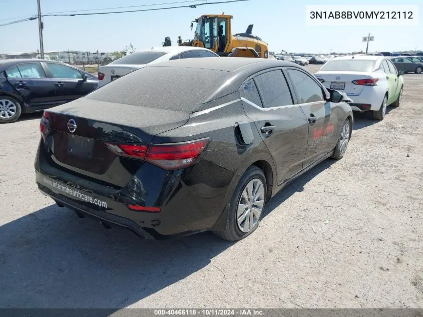 2021 Nissan Sentra S Xtronic Cvt VIN: 3N1AB8BV0MY212112 Lot: 40466118