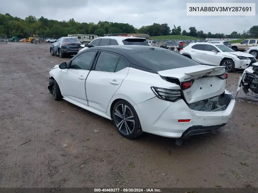 2021 Nissan Sentra Sr Xtronic Cvt VIN: 3N1AB8DV3MY287691 Lot: 40469277