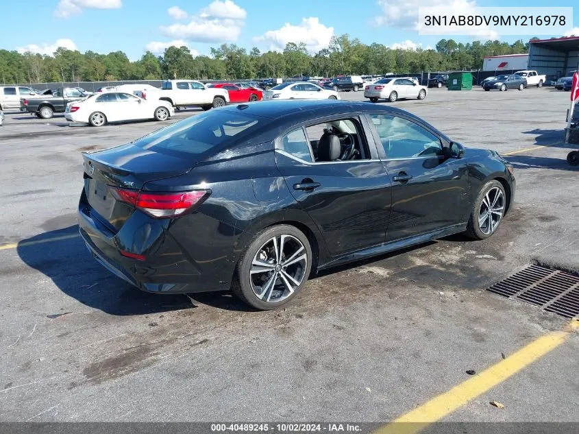 2021 Nissan Sentra Sr Xtronic Cvt VIN: 3N1AB8DV9MY216978 Lot: 40489245