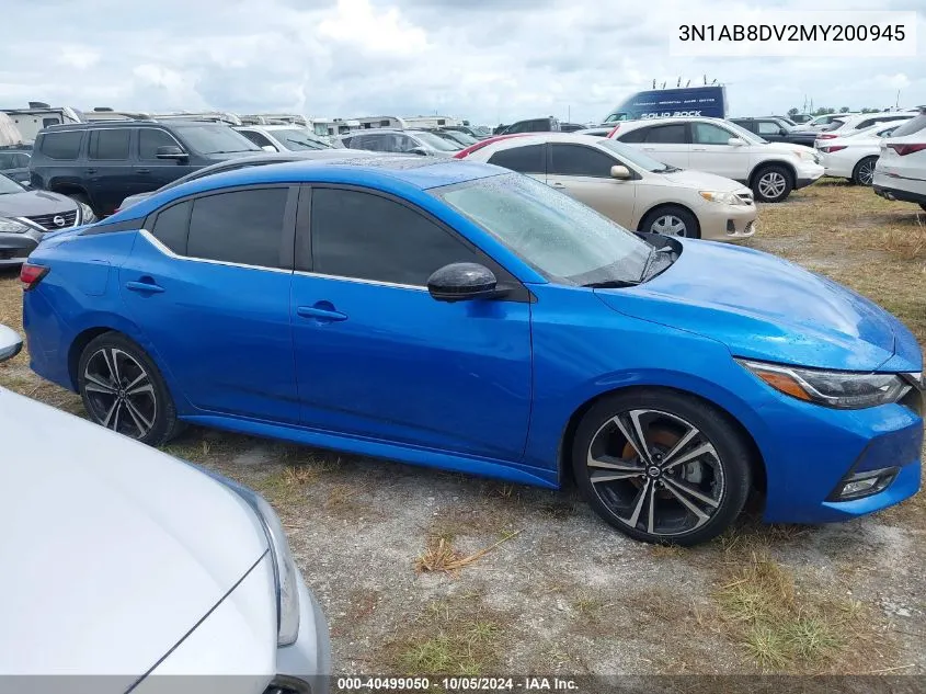 2021 Nissan Sentra Sr VIN: 3N1AB8DV2MY200945 Lot: 40499050