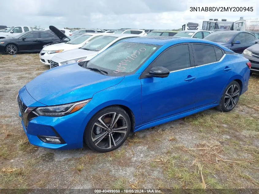 2021 Nissan Sentra Sr VIN: 3N1AB8DV2MY200945 Lot: 40499050