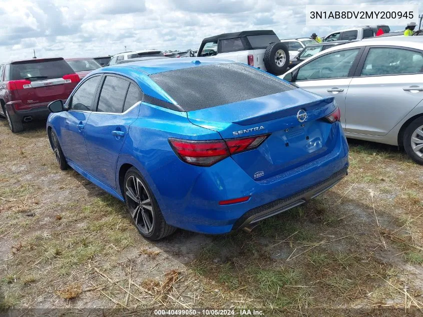 2021 Nissan Sentra Sr VIN: 3N1AB8DV2MY200945 Lot: 40499050