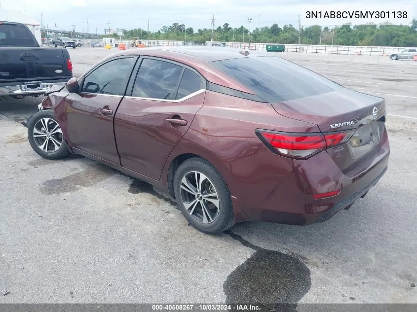 2021 Nissan Sentra Sv Xtronic Cvt VIN: 3N1AB8CV5MY301138 Lot: 40508267