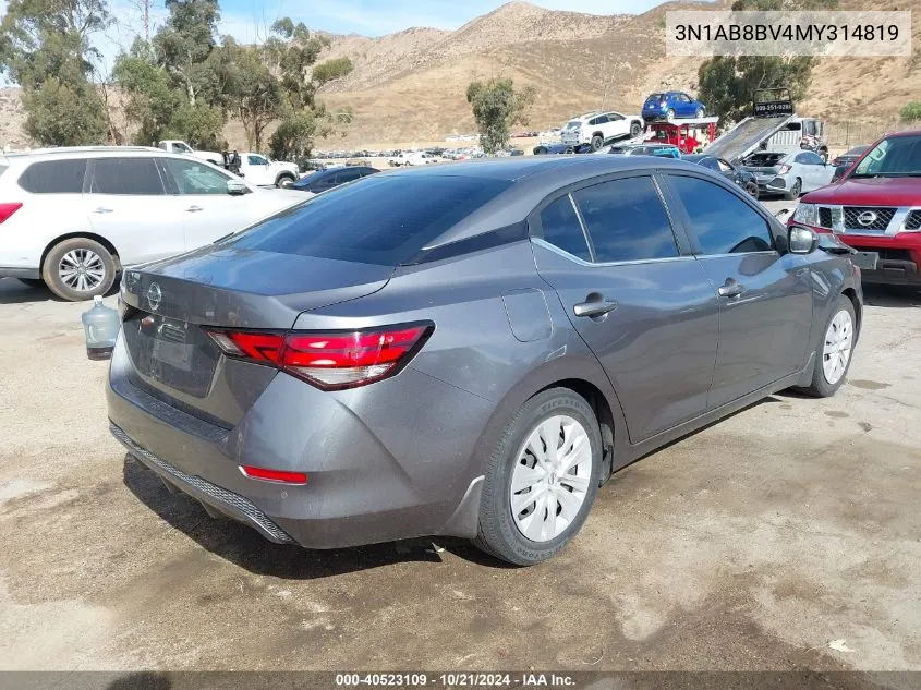 2021 Nissan Sentra S Xtronic Cvt VIN: 3N1AB8BV4MY314819 Lot: 40523109