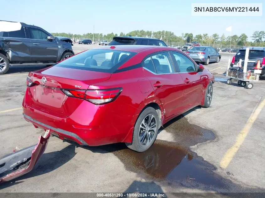 2021 Nissan Sentra Sv Xtronic Cvt VIN: 3N1AB8CV6MY221444 Lot: 40531293