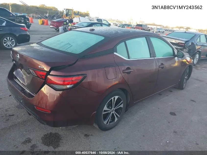 2021 Nissan Sentra Sv Xtronic Cvt VIN: 3N1AB8CV1MY243562 Lot: 40537646