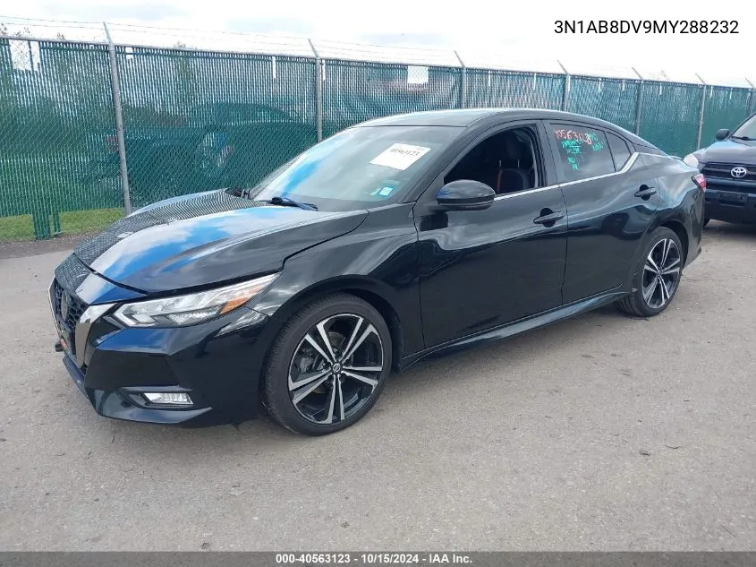 2021 Nissan Sentra Sr Xtronic Cvt VIN: 3N1AB8DV9MY288232 Lot: 40563123