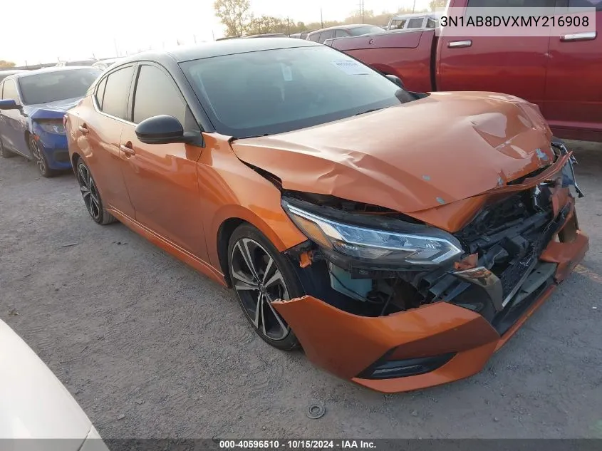 2021 Nissan Sentra Sr Xtronic Cvt VIN: 3N1AB8DVXMY216908 Lot: 40596510