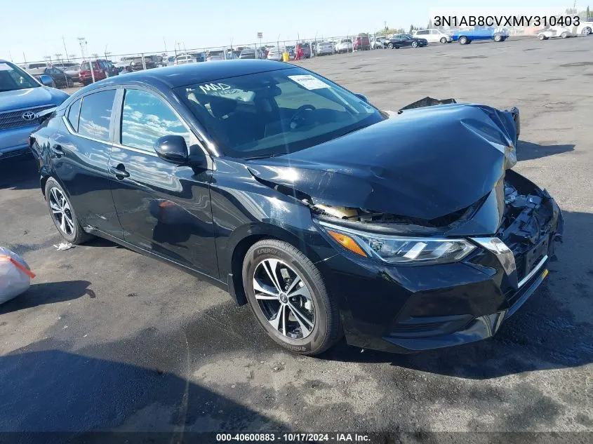 2021 Nissan Sentra Sv Xtronic Cvt VIN: 3N1AB8CVXMY310403 Lot: 40600883