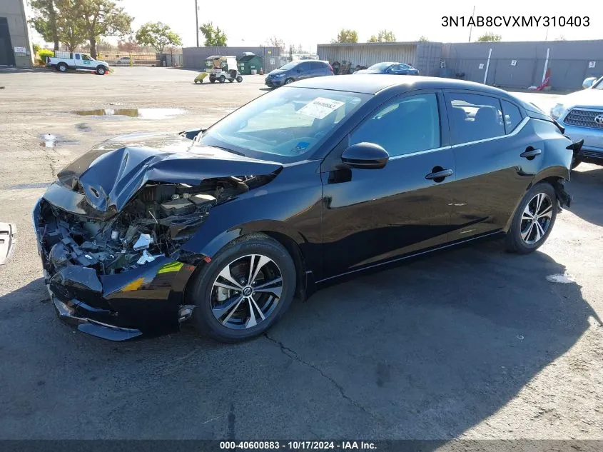 2021 Nissan Sentra Sv Xtronic Cvt VIN: 3N1AB8CVXMY310403 Lot: 40600883