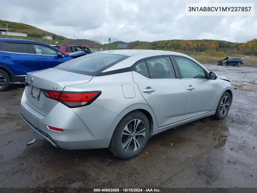 2021 Nissan Sentra Sv Xtronic Cvt VIN: 3N1AB8CV1MY237857 Lot: 40603588