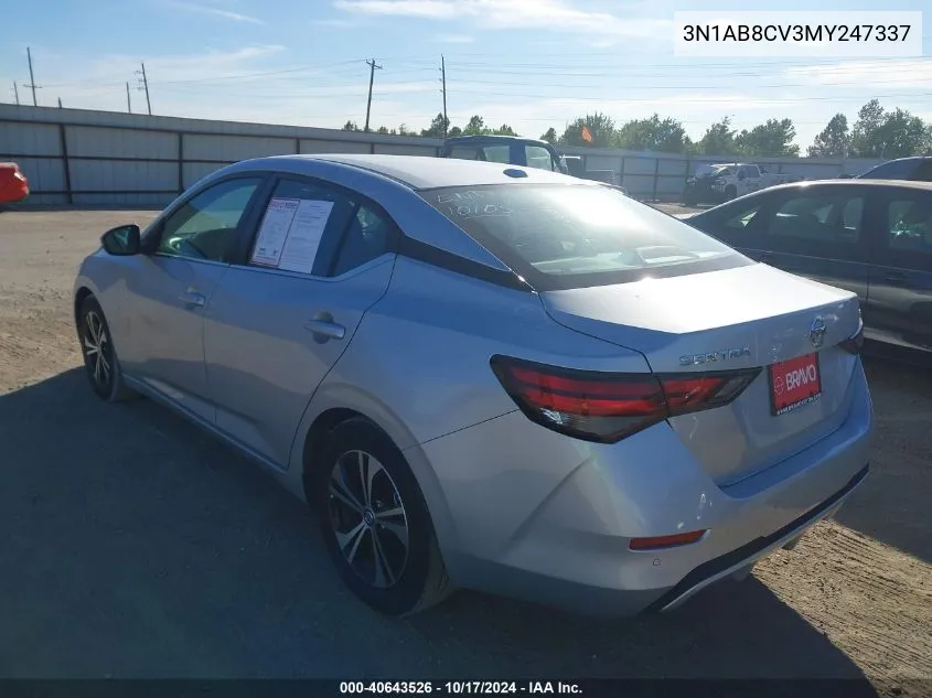 2021 Nissan Sentra Sv Xtronic Cvt VIN: 3N1AB8CV3MY247337 Lot: 40643526