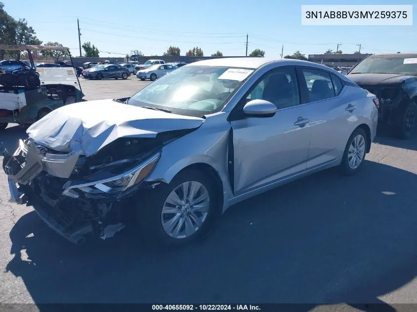 2021 Nissan Sentra S Xtronic Cvt VIN: 3N1AB8BV3MY259375 Lot: 40655092