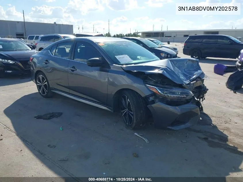 2021 Nissan Sentra Sr Xtronic Cvt VIN: 3N1AB8DV0MY202578 Lot: 40688774