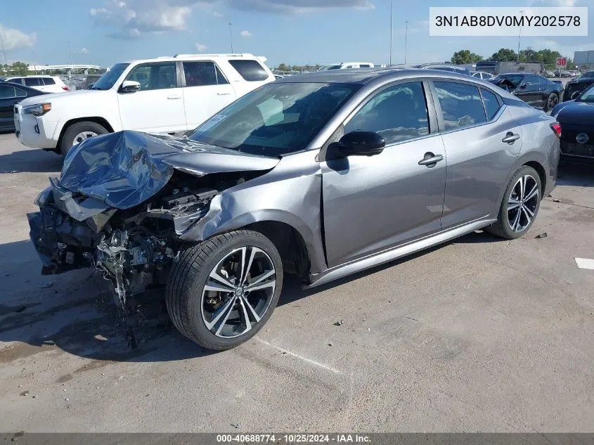 2021 Nissan Sentra Sr Xtronic Cvt VIN: 3N1AB8DV0MY202578 Lot: 40688774