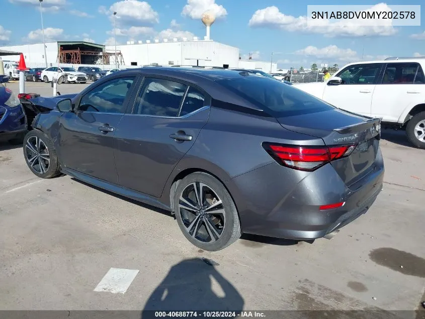 2021 Nissan Sentra Sr Xtronic Cvt VIN: 3N1AB8DV0MY202578 Lot: 40688774