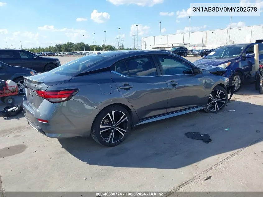 2021 Nissan Sentra Sr Xtronic Cvt VIN: 3N1AB8DV0MY202578 Lot: 40688774