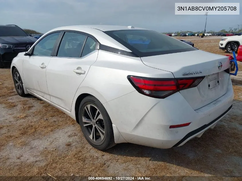 2021 Nissan Sentra Sv Xtronic Cvt VIN: 3N1AB8CV0MY205708 Lot: 40694692