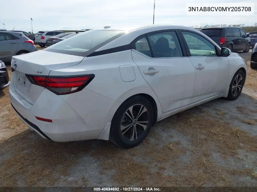 2021 Nissan Sentra Sv Xtronic Cvt VIN: 3N1AB8CV0MY205708 Lot: 40694692