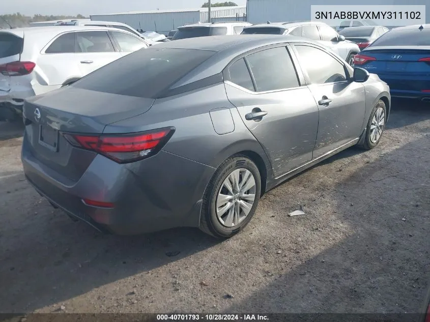 2021 Nissan Sentra S Xtronic Cvt VIN: 3N1AB8BVXMY311102 Lot: 40701793