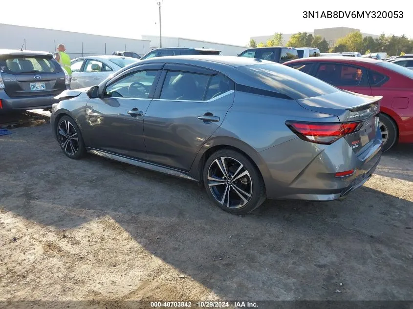 2021 Nissan Sentra Sr Xtronic Cvt VIN: 3N1AB8DV6MY320053 Lot: 40703842