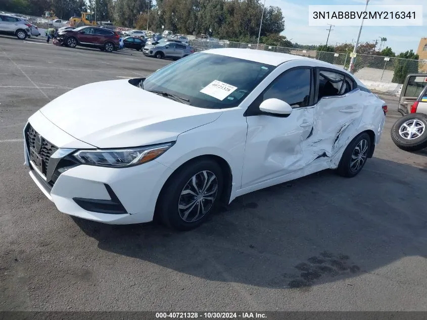 2021 Nissan Sentra S Xtronic Cvt VIN: 3N1AB8BV2MY216341 Lot: 40721328