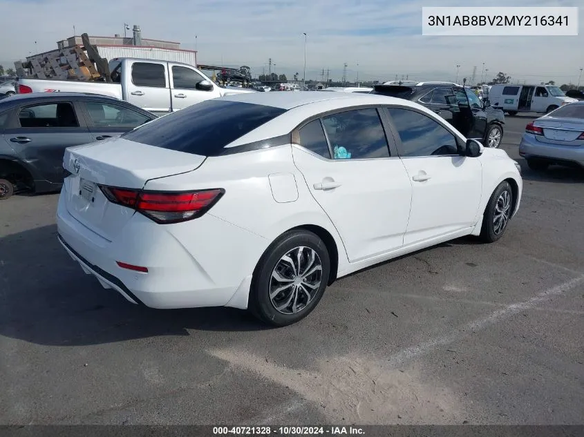 2021 Nissan Sentra S Xtronic Cvt VIN: 3N1AB8BV2MY216341 Lot: 40721328