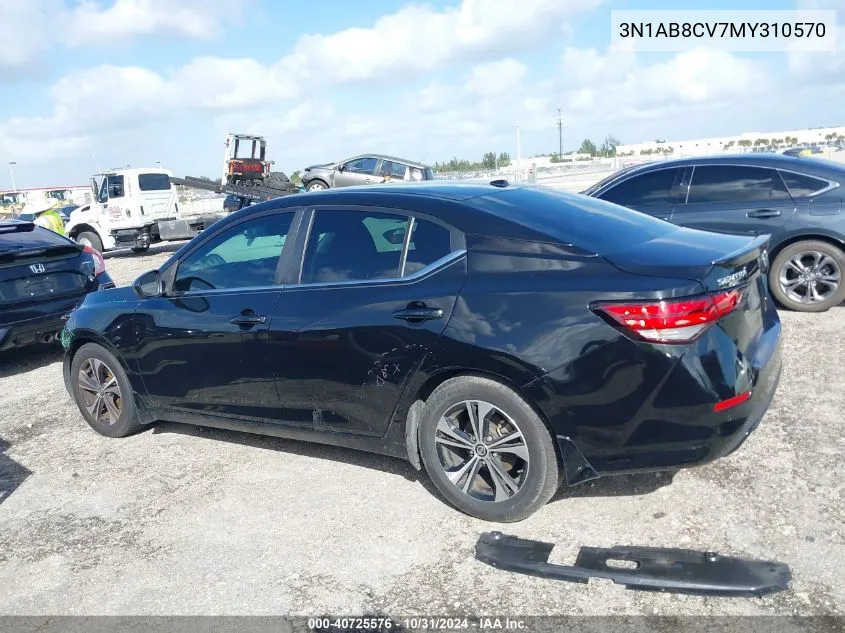 2021 Nissan Sentra Sv Xtronic Cvt VIN: 3N1AB8CV7MY310570 Lot: 40725576