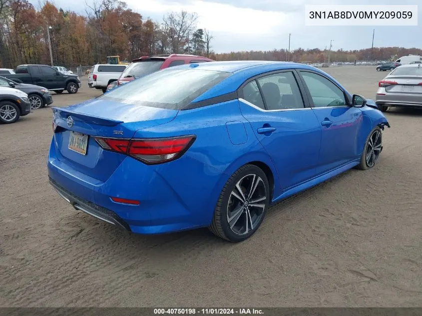 2021 Nissan Sentra Sr Xtronic Cvt VIN: 3N1AB8DV0MY209059 Lot: 40750198