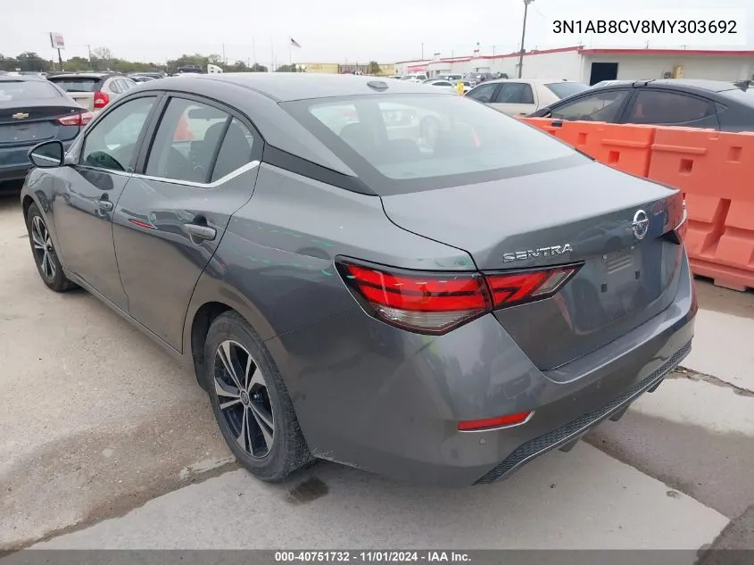 2021 Nissan Sentra Sv Xtronic Cvt VIN: 3N1AB8CV8MY303692 Lot: 40751732