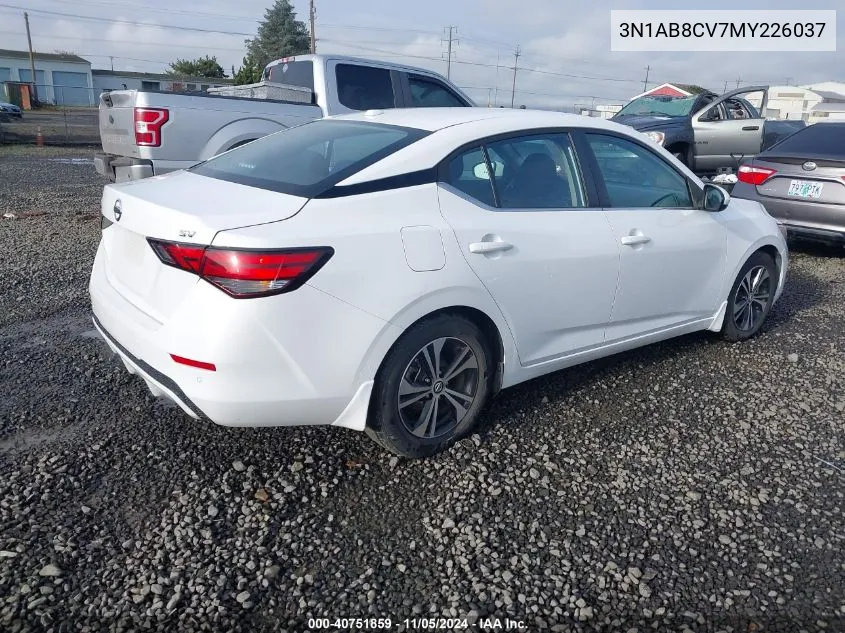 2021 Nissan Sentra Sv Xtronic Cvt VIN: 3N1AB8CV7MY226037 Lot: 40751859