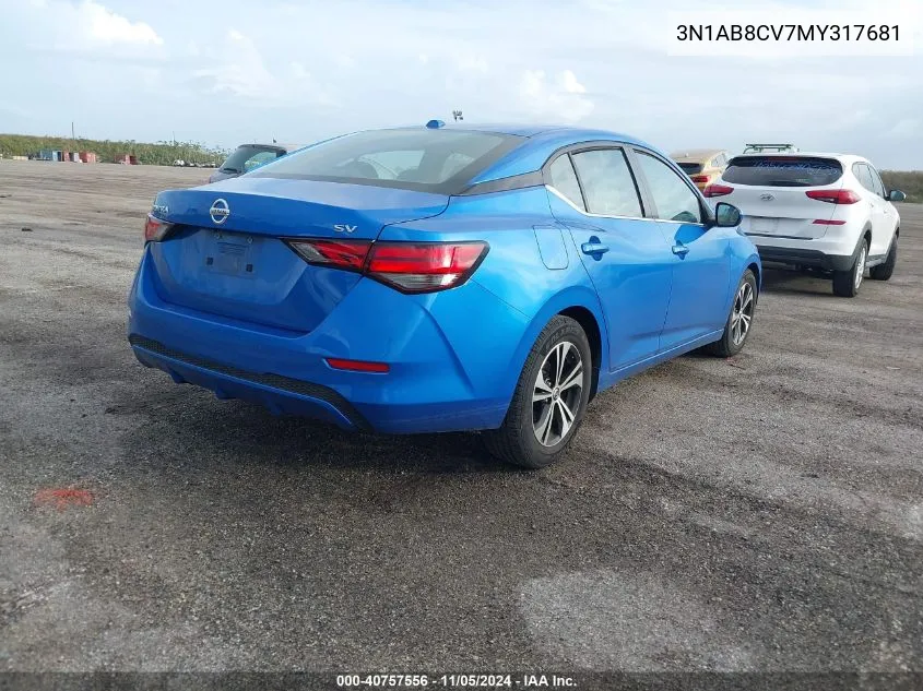 2021 Nissan Sentra Sv Xtronic Cvt VIN: 3N1AB8CV7MY317681 Lot: 40757556