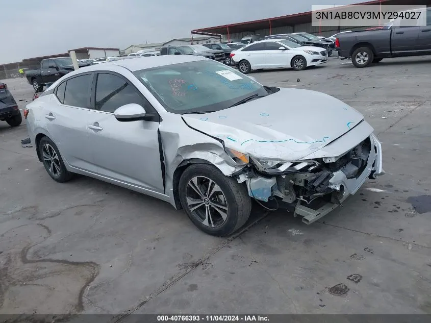 2021 Nissan Sentra Sv Xtronic Cvt VIN: 3N1AB8CV3MY294027 Lot: 40766393