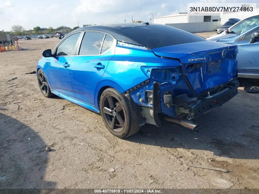 2021 Nissan Sentra Sr Xtronic Cvt VIN: 3N1AB8DV7MY274863 Lot: 40775919