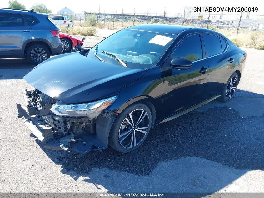 2021 Nissan Sentra Sr Xtronic Cvt VIN: 3N1AB8DV4MY206049 Lot: 40790103