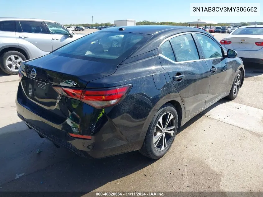 2021 Nissan Sentra Sv VIN: 3N1AB8CV3MY306662 Lot: 40820554